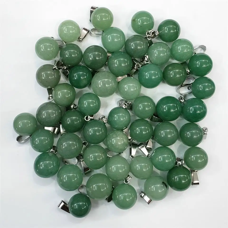 green aventurine 50 шт./лот модные рейки лучшие продажи Ассорти натуральные камни круглый шар Форма Подвески подходит для изготовления ожерелья бесплатно - Окраска металла: green aventurine