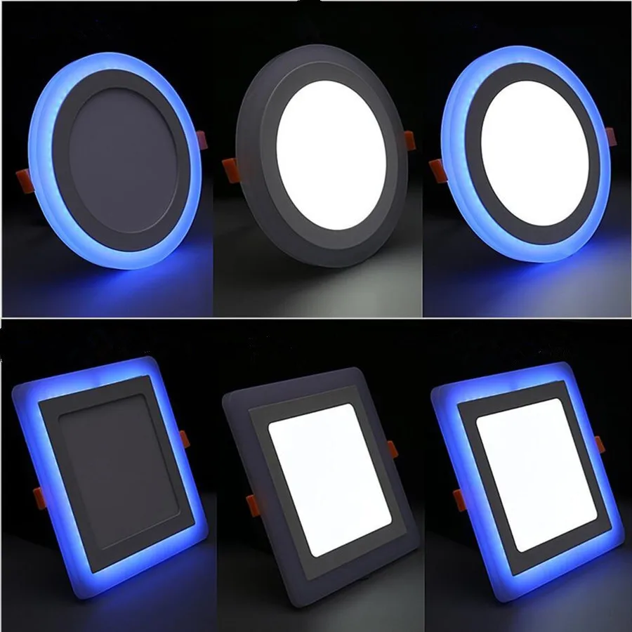 

New Design LED Downlight Double Color Recessed Ceiling Panel Light White+Blue 3 Model Round/Square 110V 220V Indoor Downlight