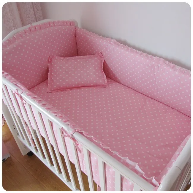 

Promotion! 6PCS Pink baby bedding 100% cotton baby crib bedding set protetor de berço (4bumper+sheet+pillow cover)