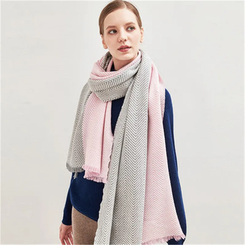 

100%lambswool twill women fashion korean style patchwork scarfs shawl pashmina 70x200cm small tassel grey pink 2color