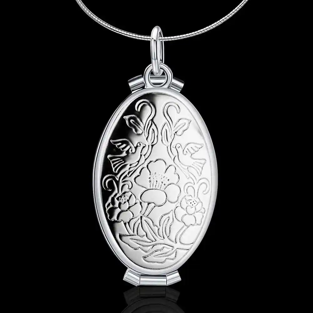 Vintage Photo Frame Memory Locket Pendant Necklace Silver Mother's Day Gift Flower &ampBird image Jewelry | Украшения и