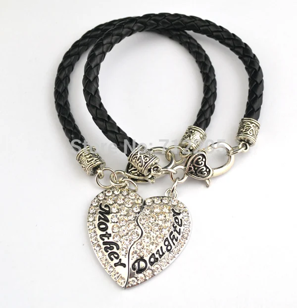 Браслет с подвеской в виде сердца 20 шт./Лот родиевым покрытием для мамы и дочки