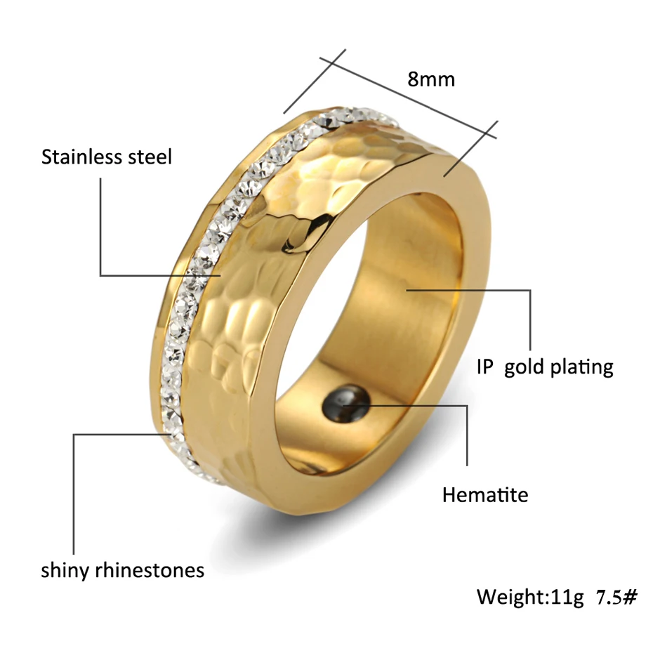 RainSo женское кольцо гематит здоровья полный стразы элегантный нержавеющая сталь