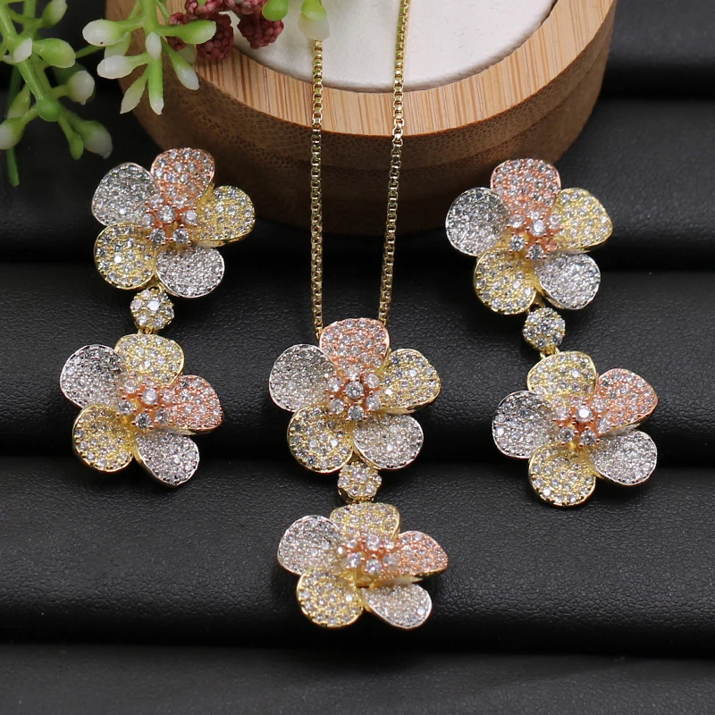Lanyika Jewelry Set Graceful Wintersweets Micro Paved Cubic Zircon Necklace with Earrings for Girl Woman Engagement Best Gifts | Украшения