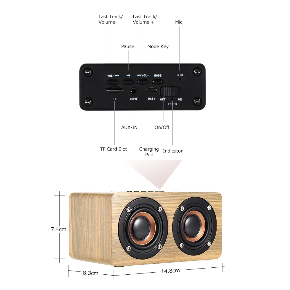 W5 Red Wood Grain Bluetooth Speakers Bass Subwoofer Sound Bar Dual Louderspeakers Hands-free Speaker w/ Mic 3.5mm AUX-IN TF Card |