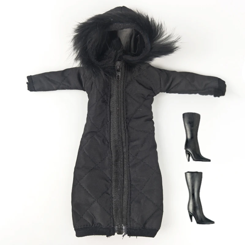 coat and shoes1 Black Winter Wear Long Coat for Barbie Doll Outfits Clothes Dress Parka For 1/6 BJD Doll Jacket 1:6 Dolls Accessories Kids Toy - Цвет: coat and shoes1