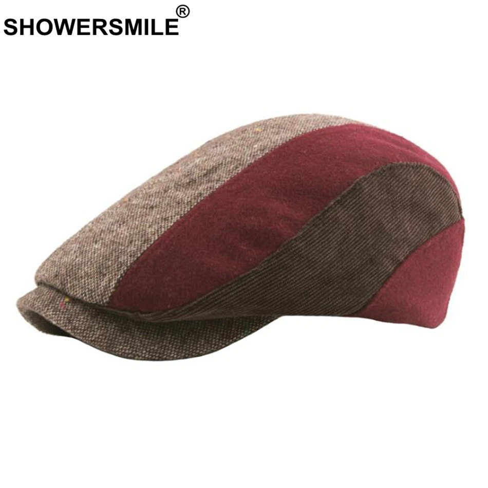khaki beret SHOWERSMILE, Лоскутная Кепка, береты, клетчатая плоская кепка s, для женщин, твид, утконоса, плюща, шапки для мужчин, регулируемая зимняя винтажная Кепка - Цвет: khaki beret