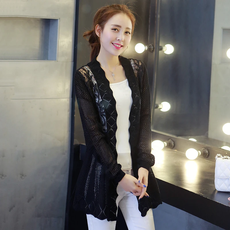 Fashion Women Clothing Loose Floral Embroidery Sunscreen Sweater Spring Autumn Hollow Out Thin Knitting Long Sleeve Top Cardigan |