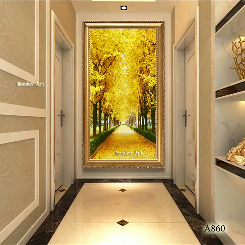 Большая Высококачественная ручная роспись современного золотого дерева