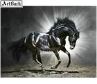 Алмазная 5D картина Черная лошадь, полноразмернаякруглая вышивка с животными, для творчества, мозаика 3D, украшение для дома