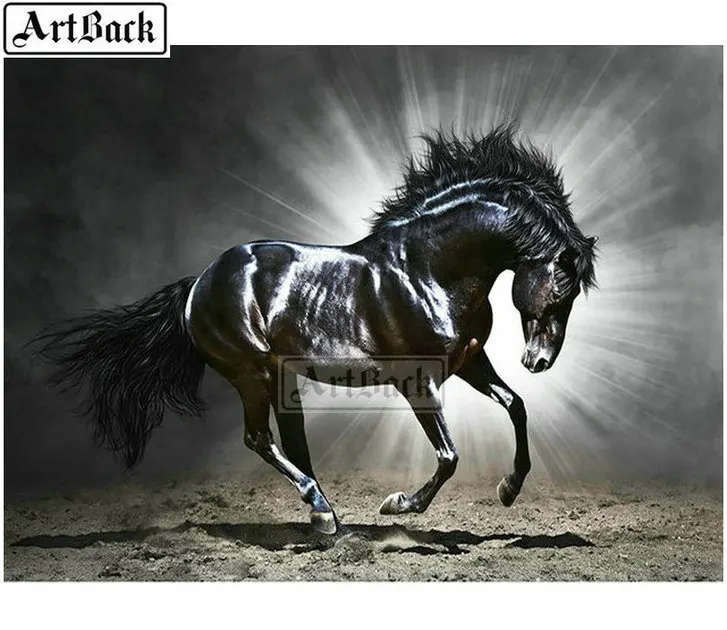 New 5D diamond painting &quotblack horse&quot full square / round drill animal diy embroidery 3D mosaic home decoration | Дом и сад