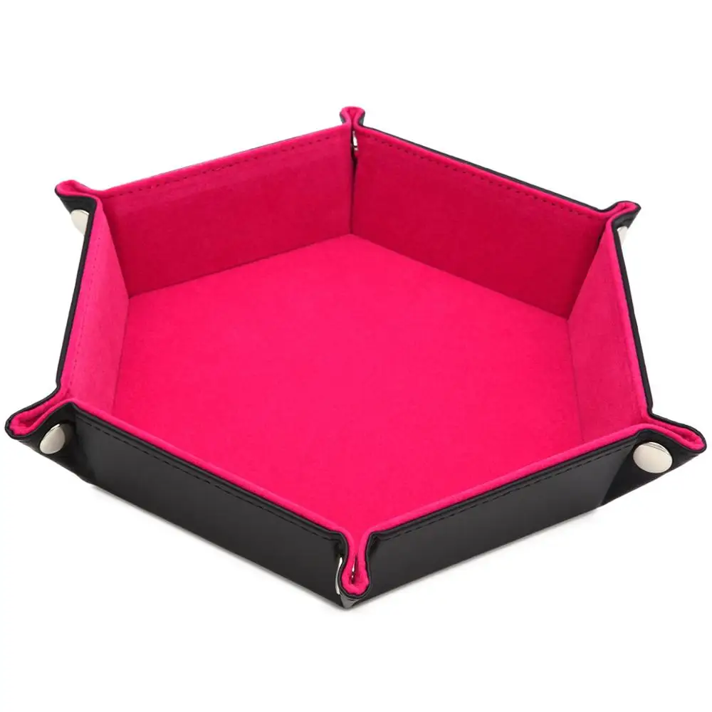 Rose red Шестигранный складной лоток для игральных костей с красным бархатом для использования игральных костей и ключей для хранения монет ювелирных изделий или других небольших безделушек - Цвет: Rose red