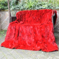 CX-D-11P Hand Made Customized Size Winter Genuine Rabbit Fur Blanket for Sale Area Rugs For Living Room Throw Blanket