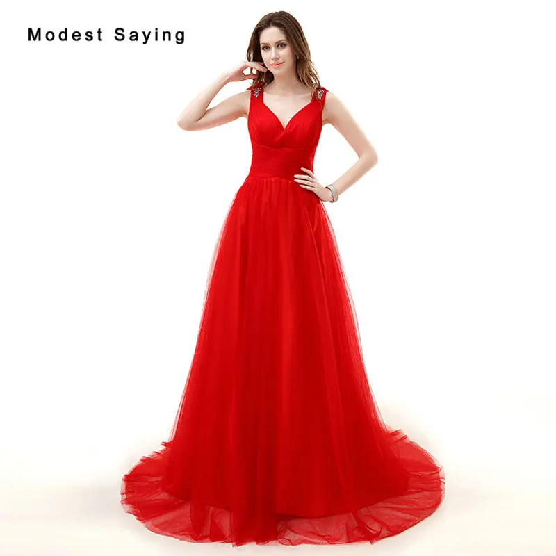 

Sexy Beaded Illusion Back Red A-Line Straps Flowers Evening Dresses 2017 Formal Women Party Prom Gowns vestidos de festa longo
