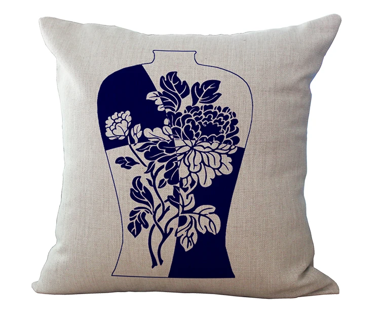 Квадратный 18 &quotльняная подушка синий и белый фарфор домашний декоративный с