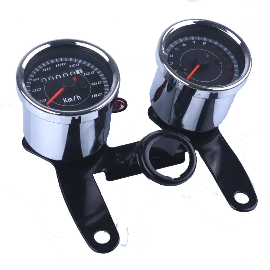 

Universal Motorcycle Speedometer Odometer Gauge 0~180km/h 13000 RPM LED Backlight Tachometer Set