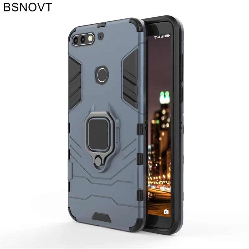 BSNOVT Huawei Y7 Prime 2018 Case Honor 7C Pro Shockproof Cover Finger Ring Magnetic Holder Soft TPU Back For |