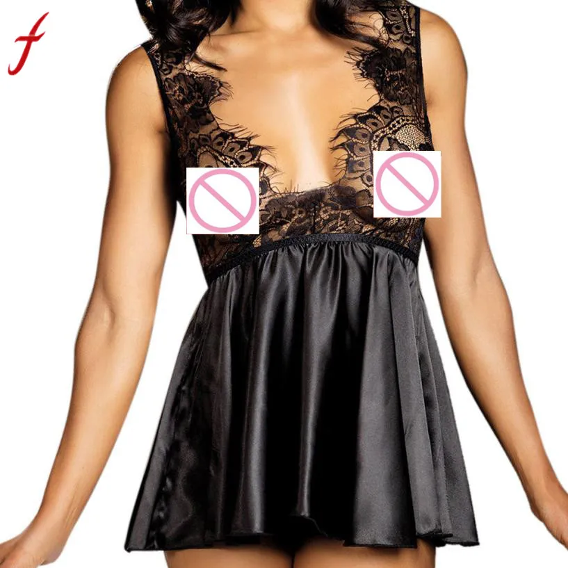 Feitong женское нижнее белье Babydoll пижама из искусственного шелка кофточка от пижамы