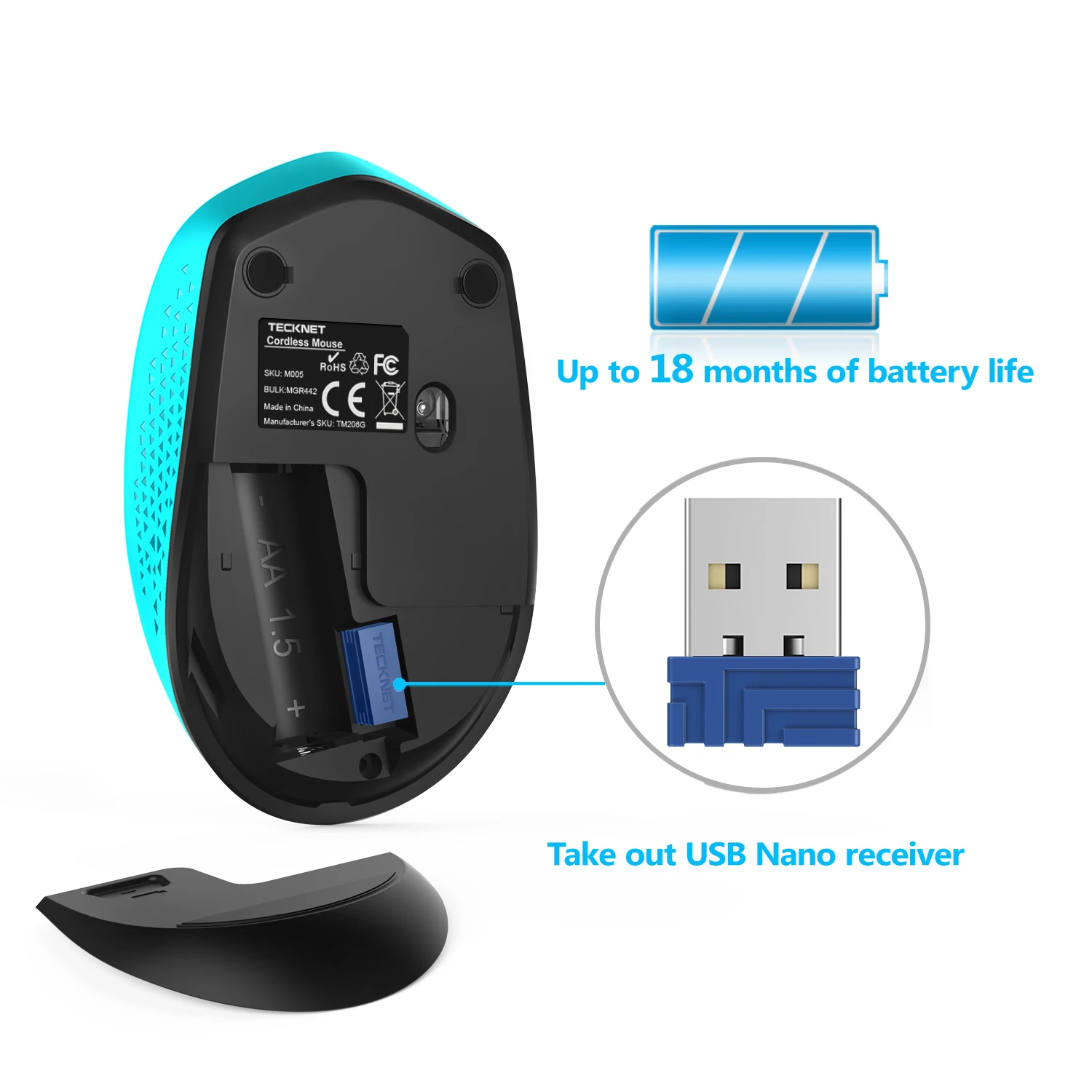 TeckNet беспроводная мышь 2 4 ГГц компьютерная регулируемая USB 0 2000/1500/1000 dpi Оптический