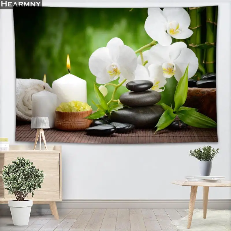 Настенный Гобелен для украшения дома Орхидея цветы Zen Stone 100x150 см 140x250 | Дом и сад