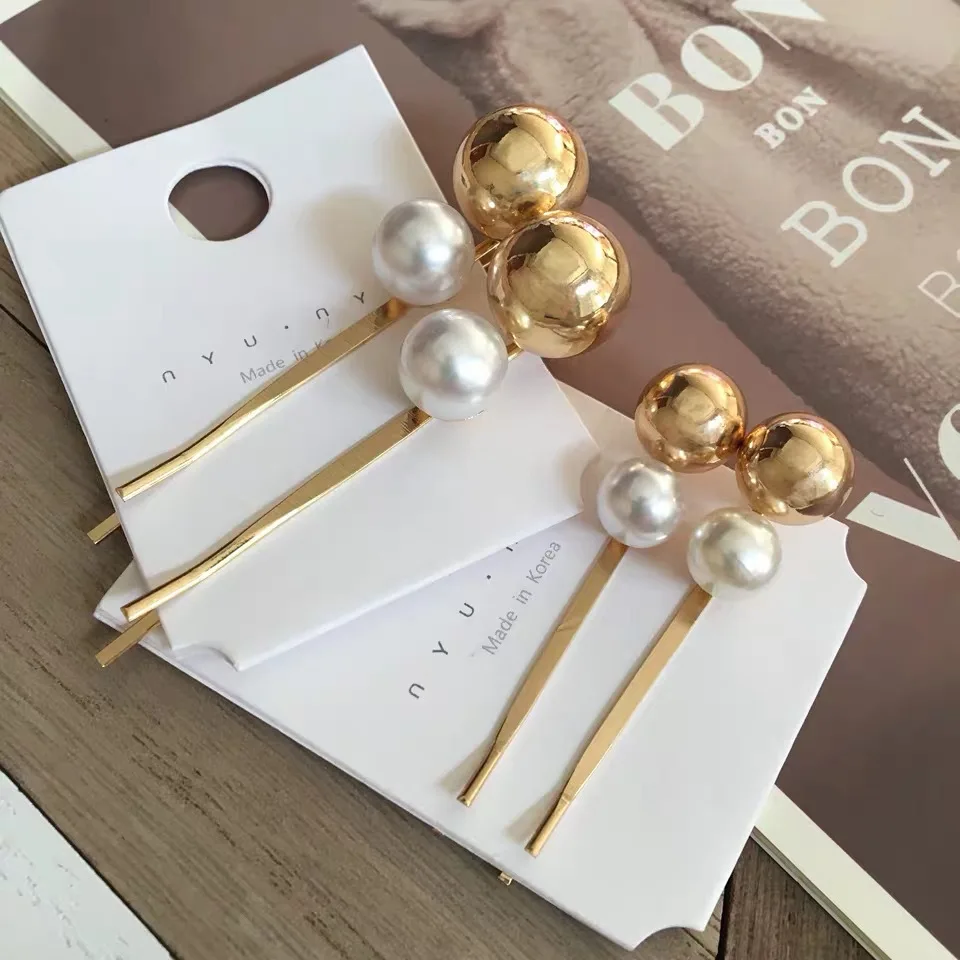 New Arrival Korean Temperament Metal Imitation Pearl Hairpin Clips Wild Sweet Bangs Clip Card Network Red Hair Side | Украшения и