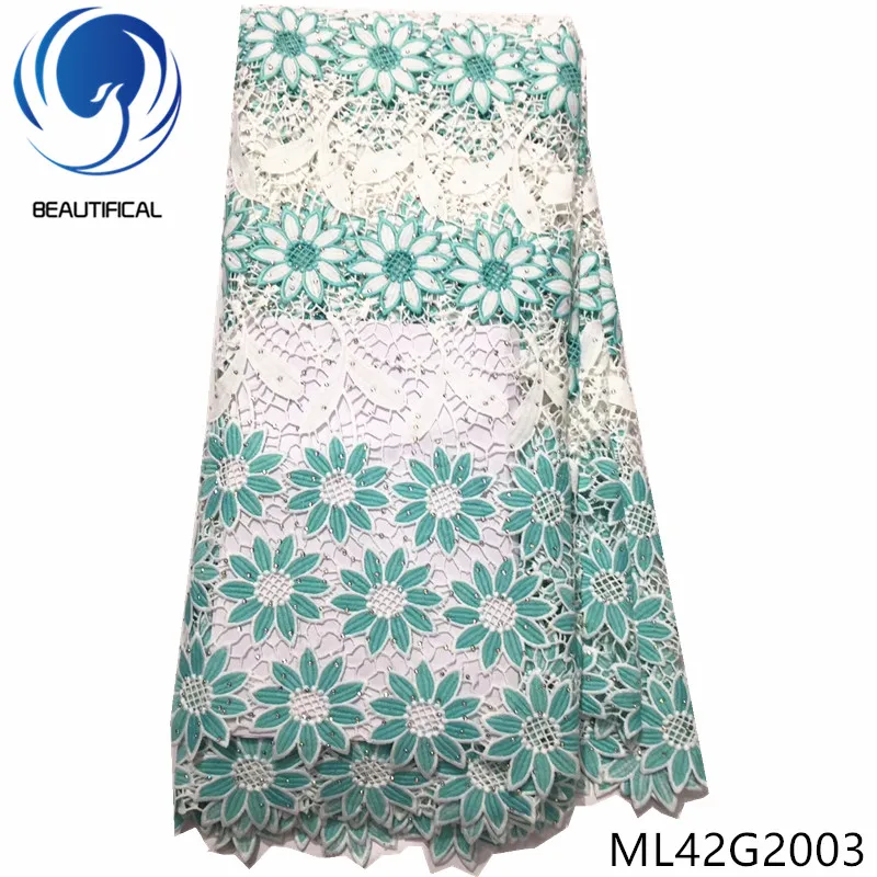 BEAUTIFICAL african lace fabrics 5yards/lot water soluble fabric New arrival embroidery flower stones ML42G20 | Дом и сад