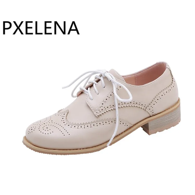 Женские туфли-оксфорды PXELENA туфли-броги с резным узором на шнурках закругленным