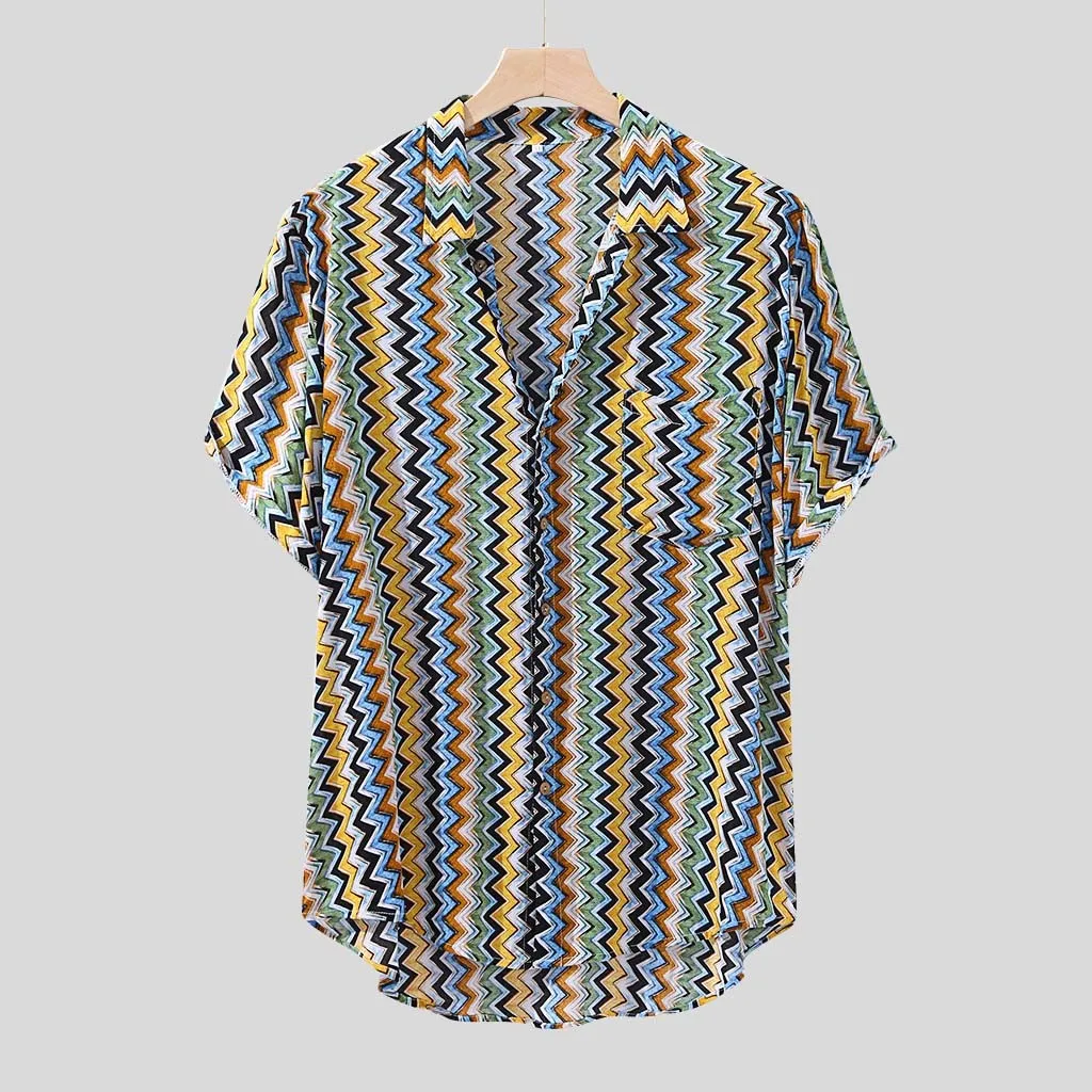 Womail, фирменная новинка, camisas, Пляжная рубашка для мужчин, гавайская рубашка, для пляжа, отдыха, модная, волнистая, в полоску, рубашка для тропического моря, гавайская рубашка