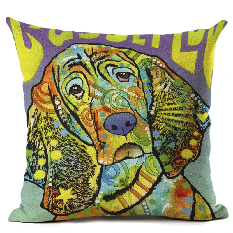 Мультяшный стиль Цветная собака 2 с принтом льняной Хлопковый чехол для подушки