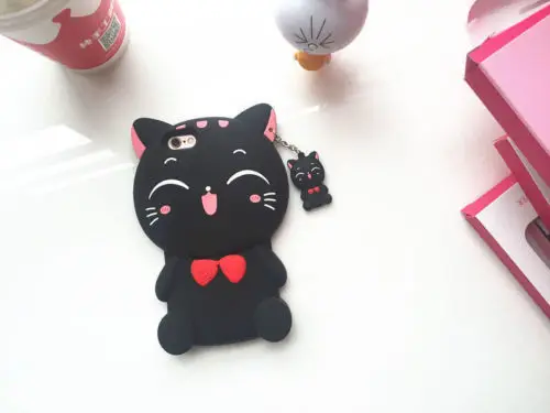 Black Lucky Cat Для iPhone 6 6s 4," популярный 3D милый мультяшный Мягкий силиконовый чехол для телефона задняя крышка милый Единорог противоударный новейший чехол с животными - Цвет: Black Lucky Cat