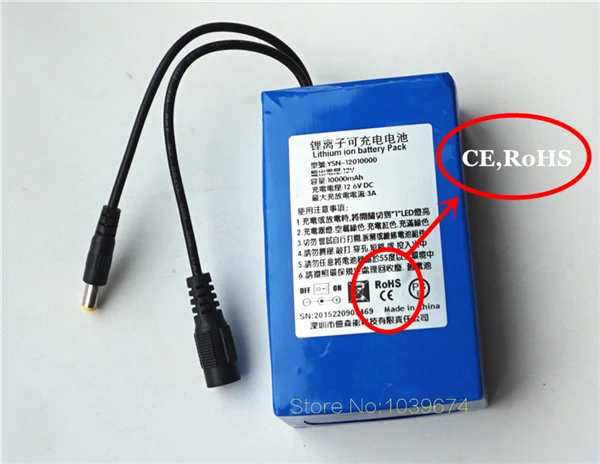 Литий полимерный перезаряжаемый аккумулятор с полной емкостью 12 В 10000 мАч 3 Ач