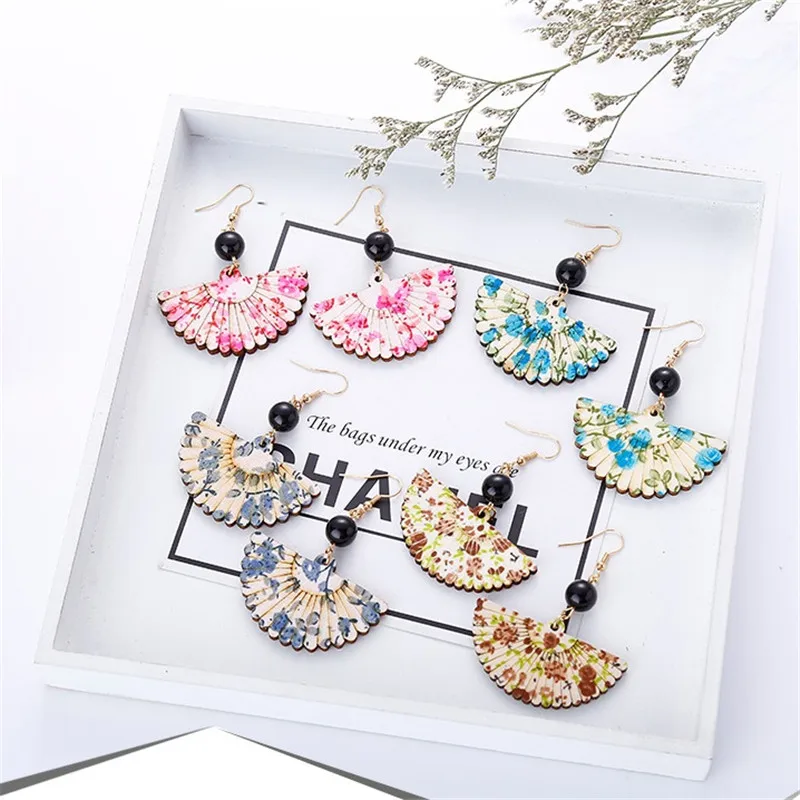 PINKSEE 2017 New Accessories Fashion Temperament Earrings Green Wood Fan Pearl Brincos For Women Pendientes | Украшения и
