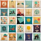 Чехол для диванной подушки, с забавными мультяшными животными, с красочным миром, с рисунком оленя, Кита, пингвин, лиса