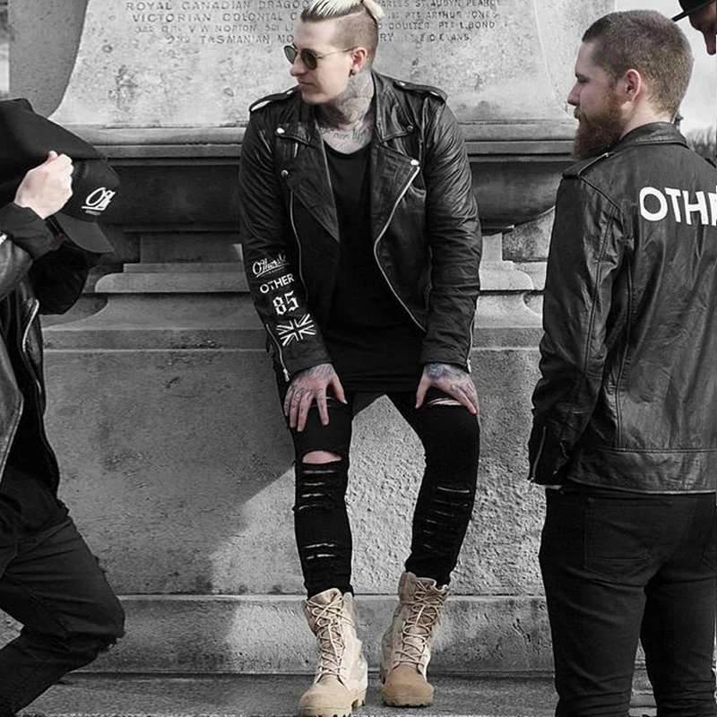 

New mens Stretch cotton ripped distressed black skinny jeans pants Man fashion hip hop swag justin bieber jeans clothing m4