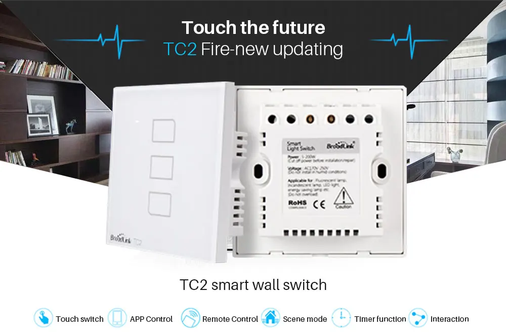 Broadlink TC2 WiFi переключатель Великобритания Стандартный Настенный светильник сенсорный переключатель панель RF 433 МГц работает с RM Pro через приложение управление Умный дом