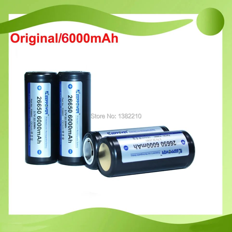 

4PCS/LOT Keeppower 2022 New Model High Capacity 3.7V 26650 ICR26650 6000mAh Protected Flashlight battery Diameter is 26.9mm