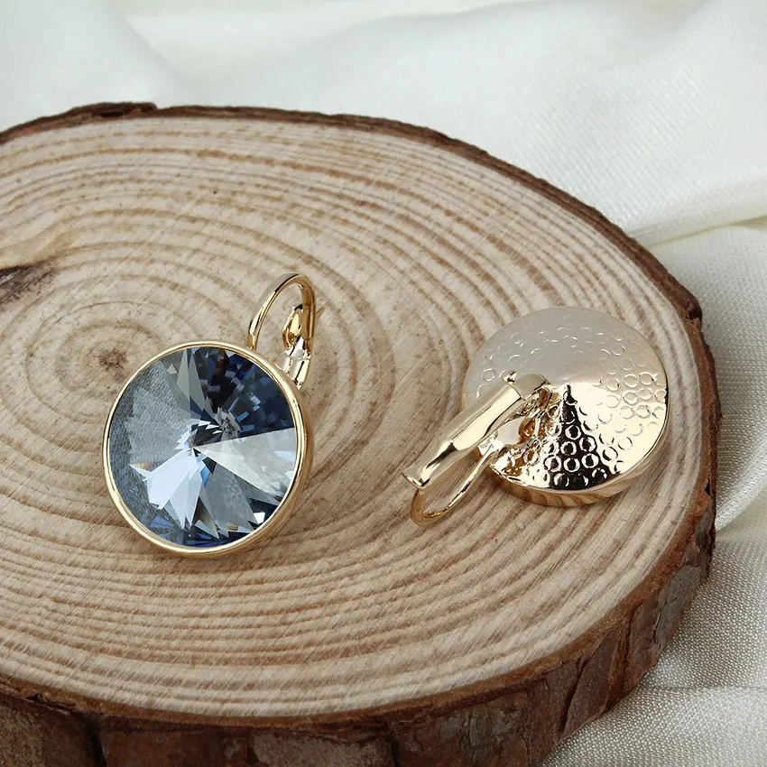 Gold plated Dishana Висячие серьги для женщин, элегантные серьги с камнями, женские модные ювелирные изделия, Круглые Австрийские кристаллы, ювелирные изделия(E0098-1 - Окраска металла: Gold plated