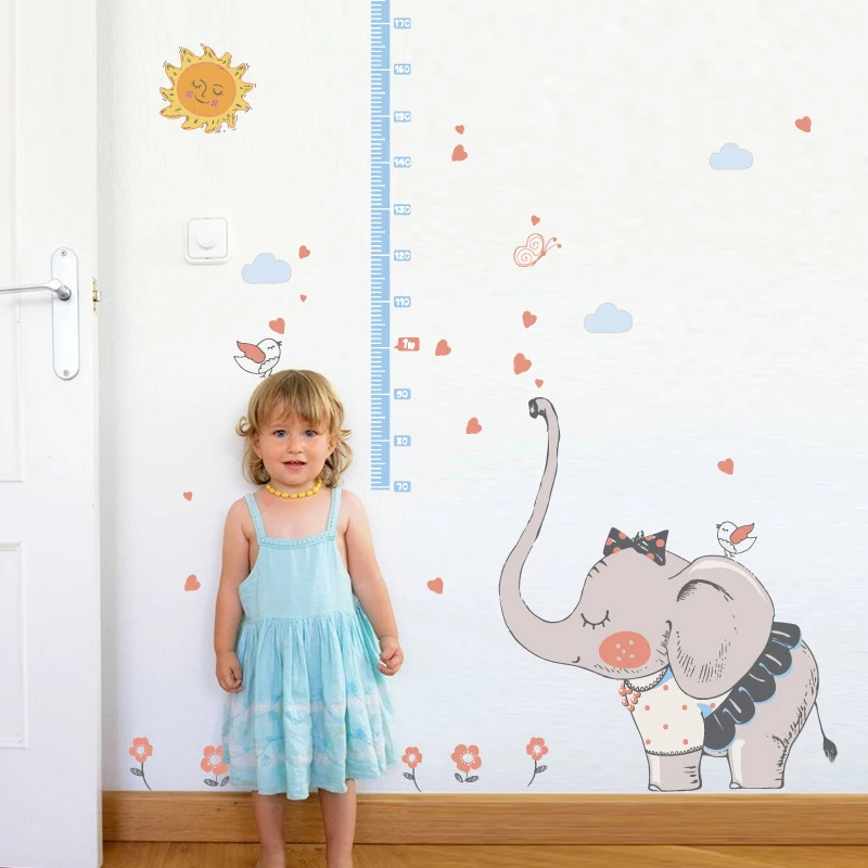 [Fundecor] diy слон любовь диаграмма роста высоты измерения настенные наклейки для