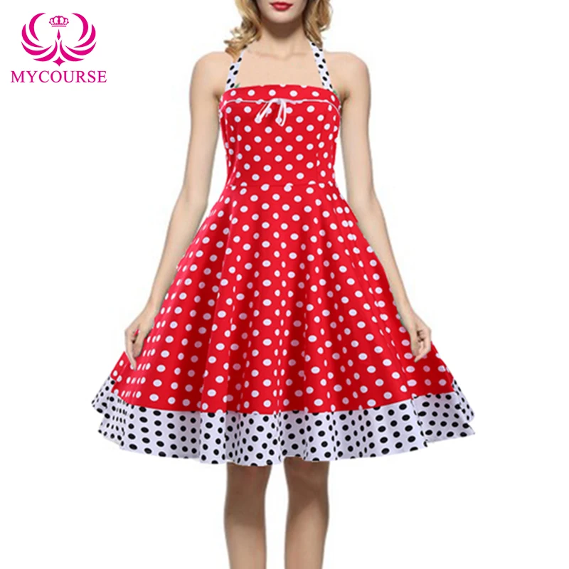 Mycourse Стиль: лето 2016 г. Для женщин Одри Хепберн платье большие качели в горошек