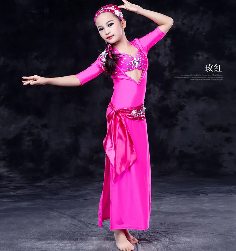 

Girls belly dance suit Kids belly dance clothes High-end belly dance performance suit girls 4pcs set dress/bra/belt/headdress