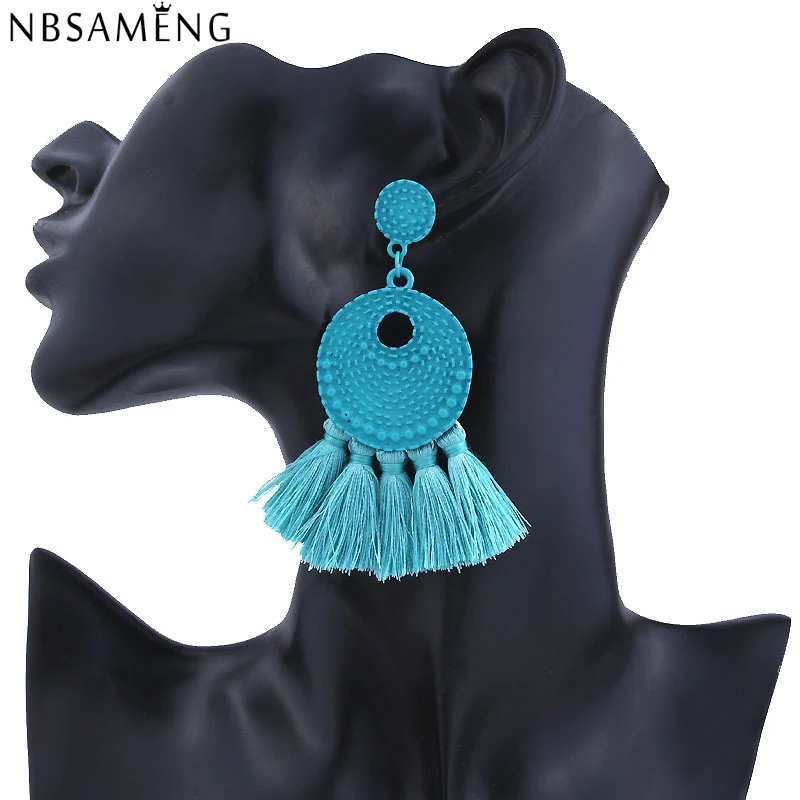 Круглые эффектные бохо серьги гвоздики с кисточками для женщин винтажные