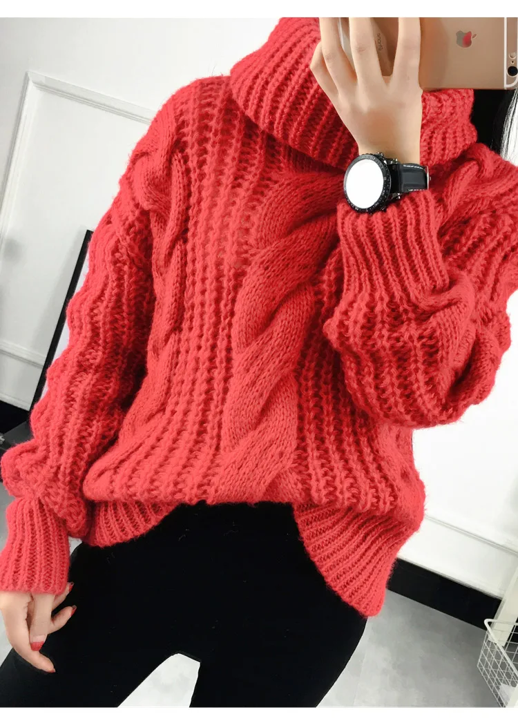 Модная женская новая осенне-зимняя водолазка свитер большого размера плетеное
