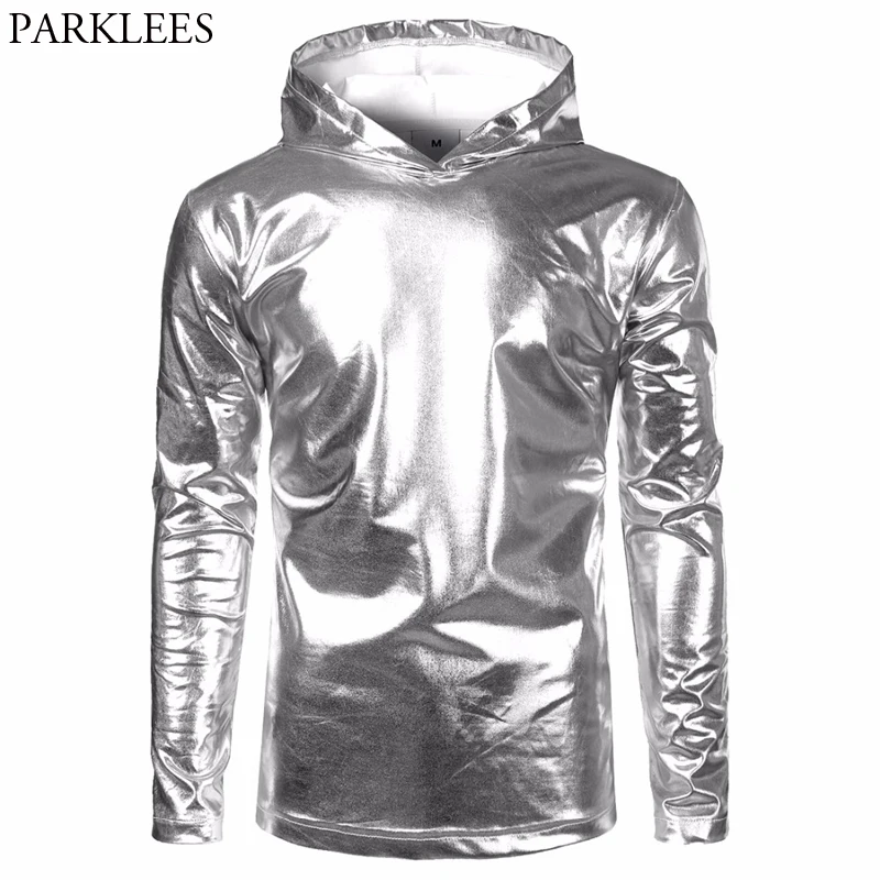 Мужские Hipster Щепка Metallic худи футболки 2019 модная обувь для ночного клуба на