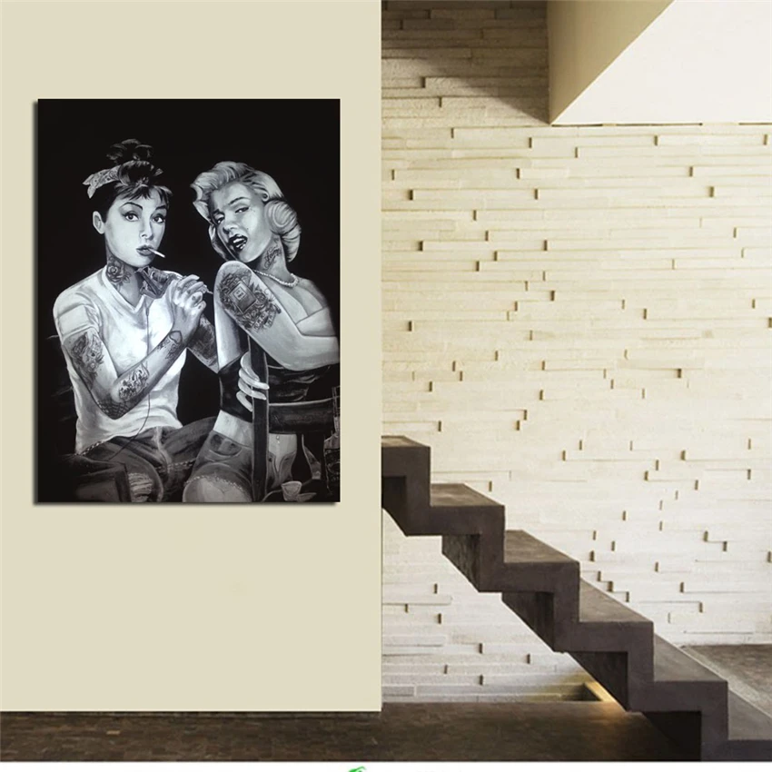 Мэрилин Монро и Одри Хэпберн-тату Сексапильный постер Картина на холсте