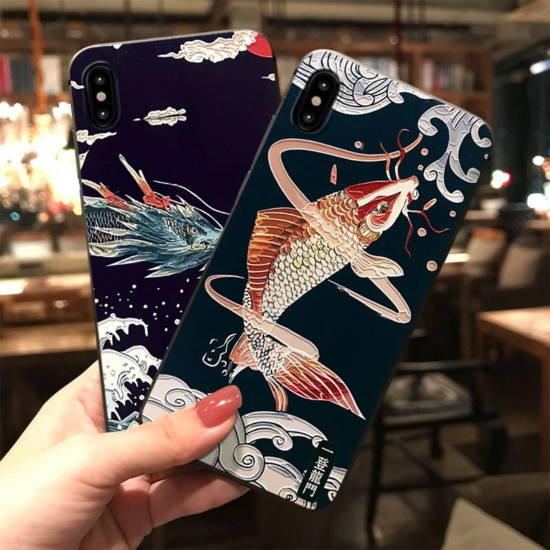3D рельефный чехол с рисунком карпа для iPhone 6 S 6s Plus 7 8 10 plus мягкий задней панели