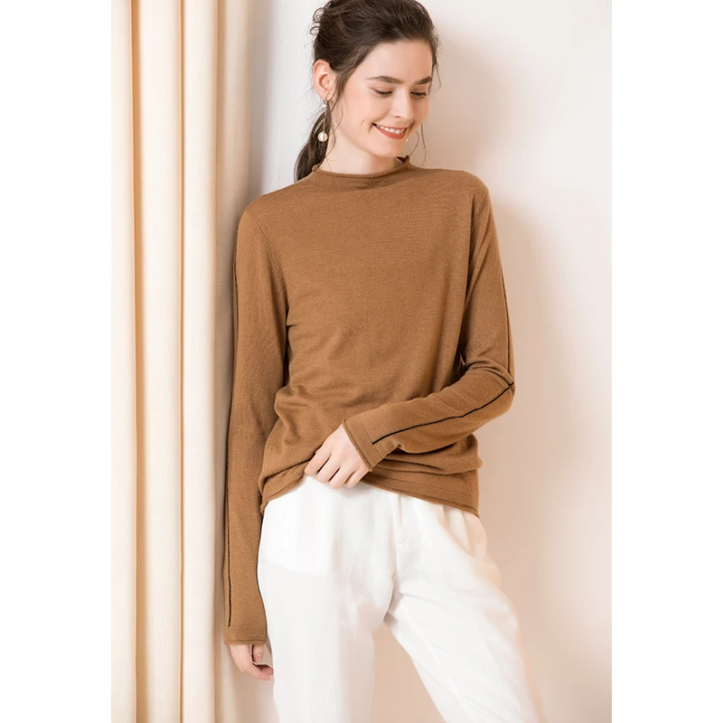 Women Pullovers 100%Wool Turtleneck Sweater 2018 FALL Winter Wool For Khaki Knitwear | Женская одежда