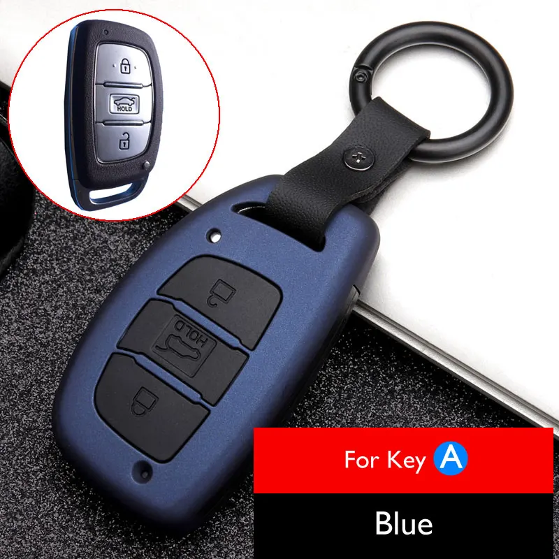 Blue for Key A Чехол для ключей автомобиля из углеродного волокна для hyundai Tucson IX25 IX35 Creta Mistra Elantra Verna Smart Remote Fob Защитная крышка Держатель Брелок Сумка - Название цвета: Blue for Key A