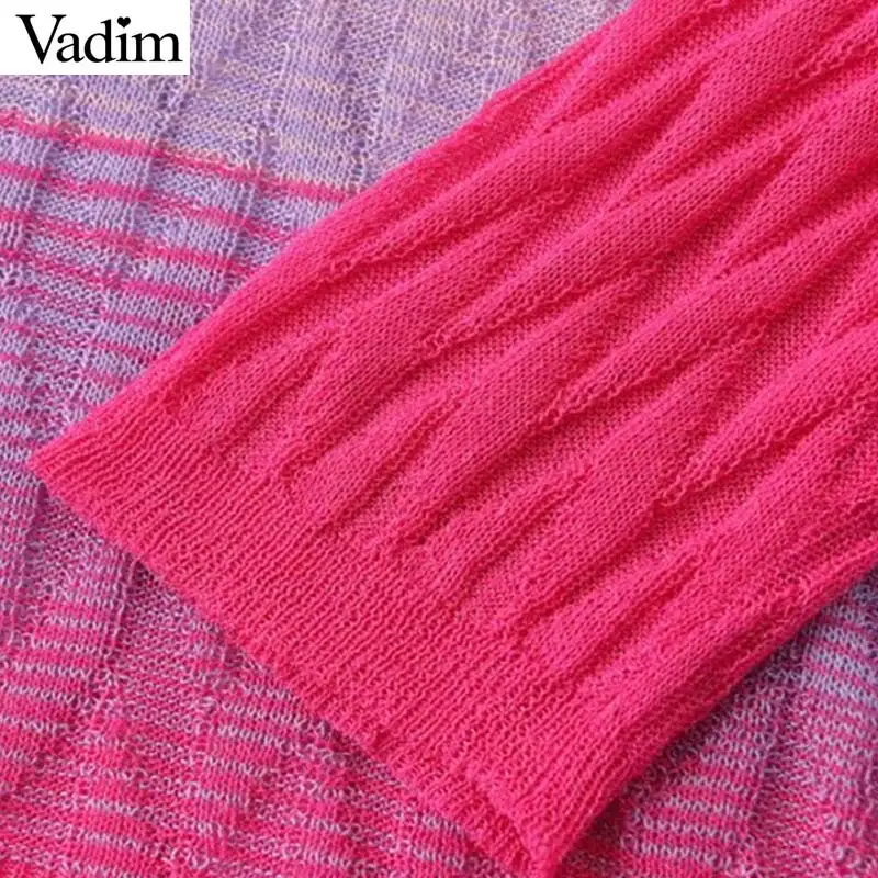 Vadim женские красочные полосатые вязаные кардиганы V образным вырезом эластичные