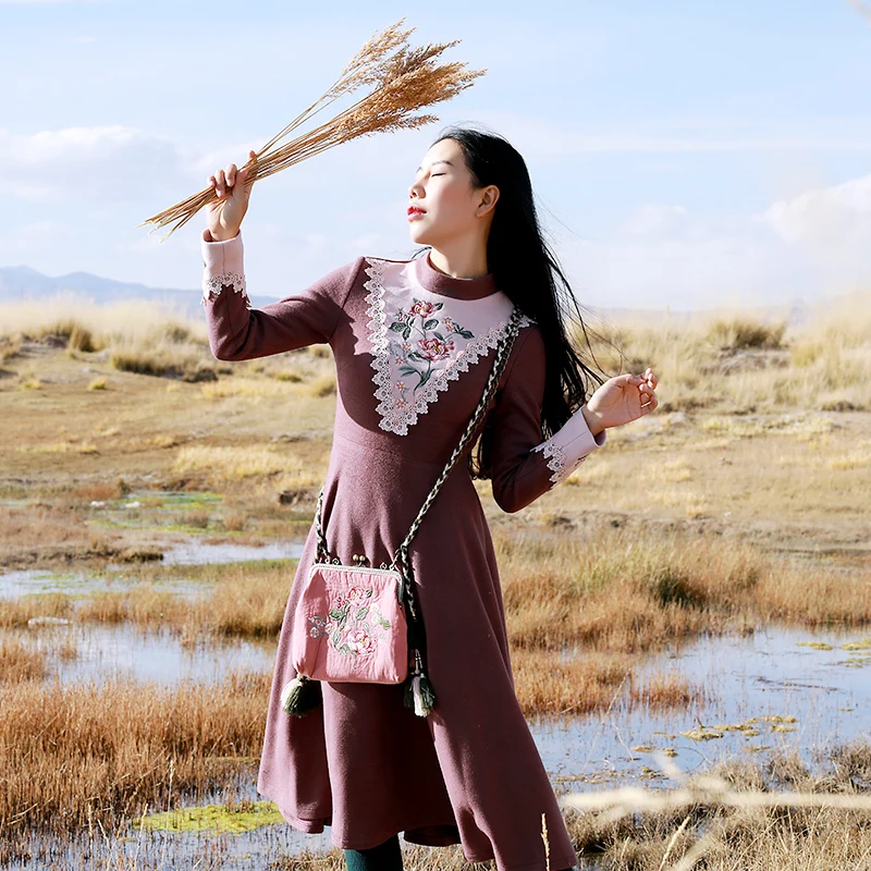 Оригинальный дизайн осень зима 2017 Женская одежда Вышивка Кружева Лоскутная