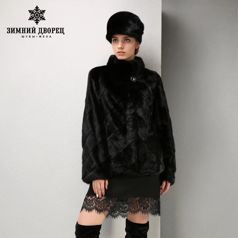 Зимняя модная новинка Кожа норки пальто с мехом Черные длинные Мандарин Воротник